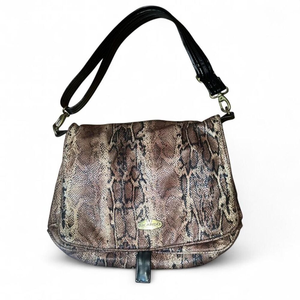Ricardo Beverly Hills Leather Snakeskin Messenger Shoulder Bag